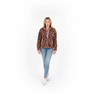 Simply‎ Southern Womens Leopard Print Fleece Jacket Purple Trim Brown Tan Large